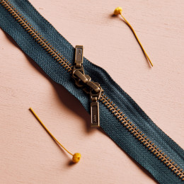 Brass Forest/Smokey Double Slider Zipper - 40 cm