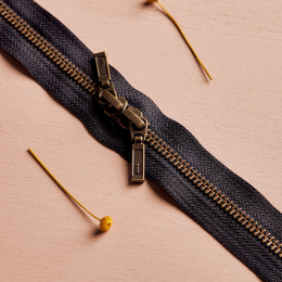 Brass Black Double Slider Zipper - 40 cm