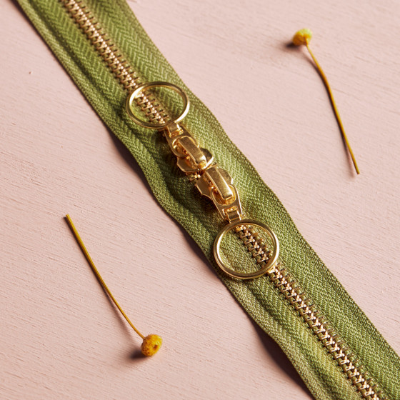 Gold Matcha Leaf Double Slider Zipper - 40 cm